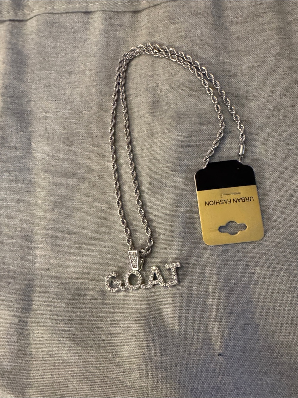 Silver 'G.O.A.T' Pendant Rhinestone Necklace